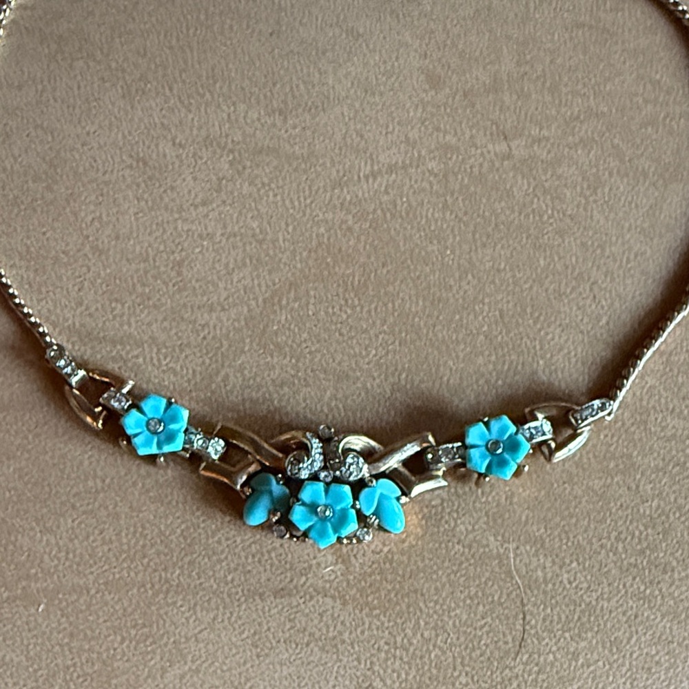 Trifari Gold Necklace with Turquoise Floral Design! - Picture 2 of 9